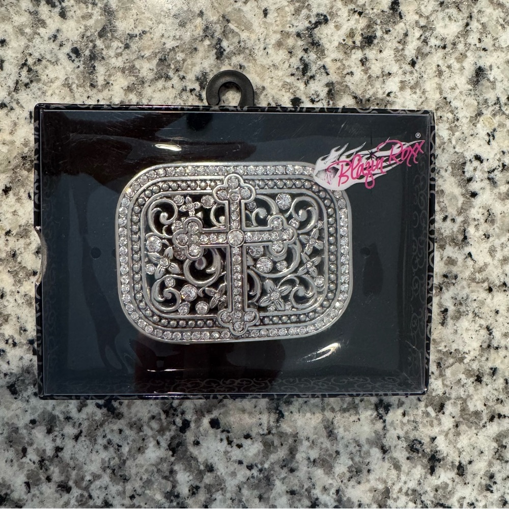 Blazin Roxx Black Patent Cross Accent Belt Buckle